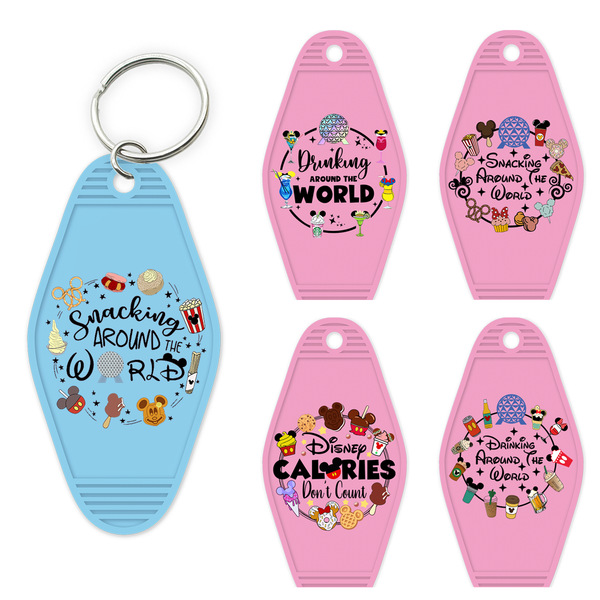 Snacking Around the World High Quality Durable WaterProof UV DTF Sticker Logo For Motel Hotel Keychain Magic Kingdom