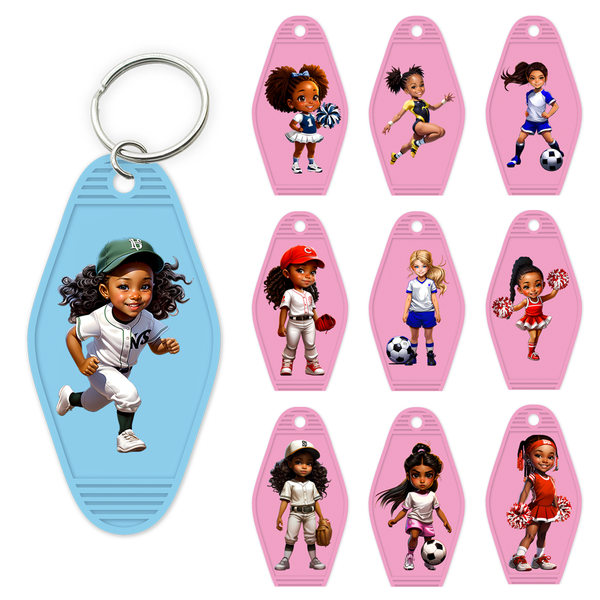 Sport Football Player High Quality WaterProof UV DTF Sticker For Motel Hotel Keychain Black Afro Girls