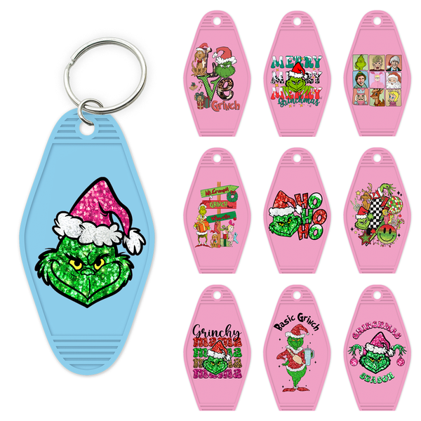 Sparkling Christmas Season Grinchy Mama High Quality Durable WaterProof UV DTF Sticker Logo For Motel Hotel Keychain