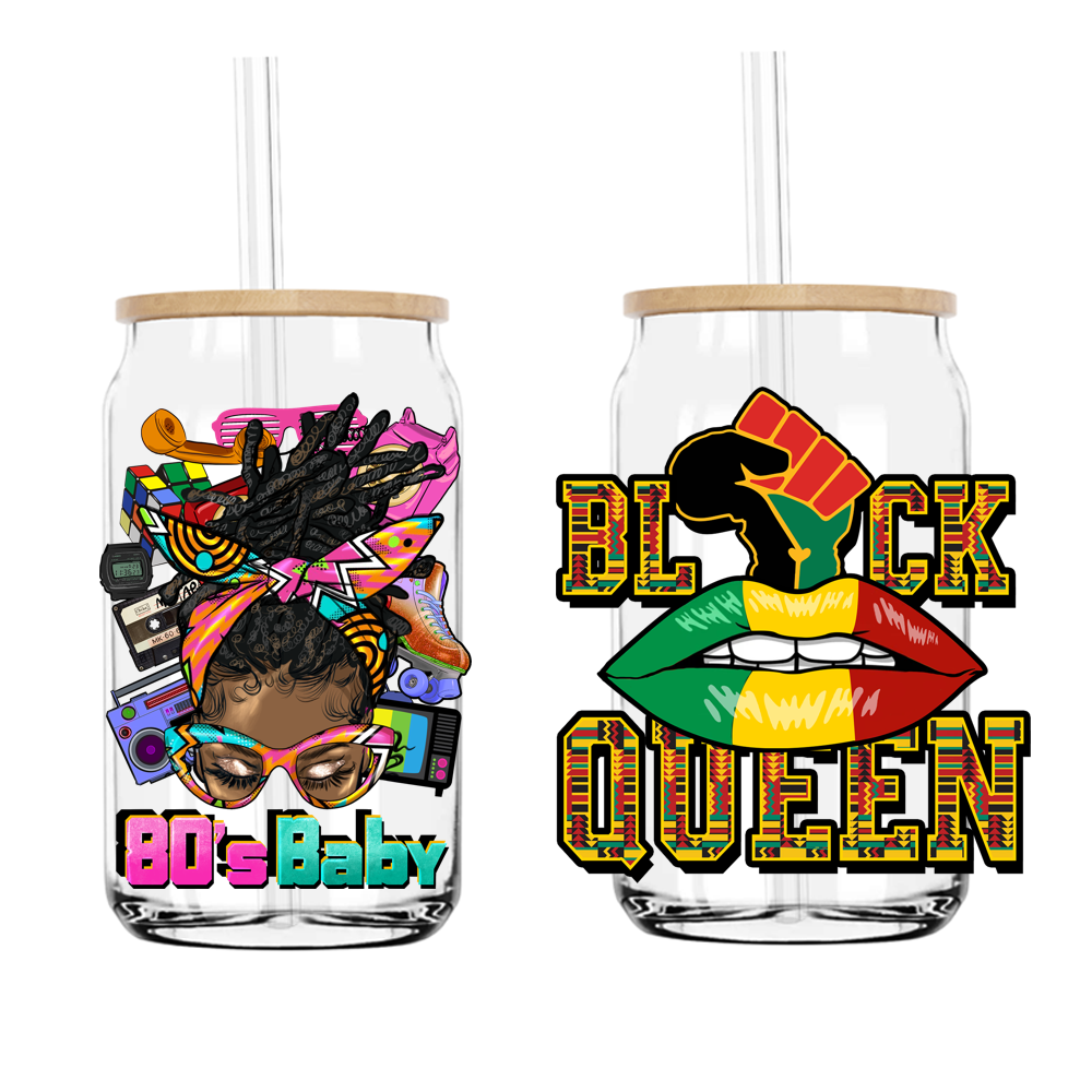 90'S Afro Girl Women Black Queen UV DTF Stickers Decals