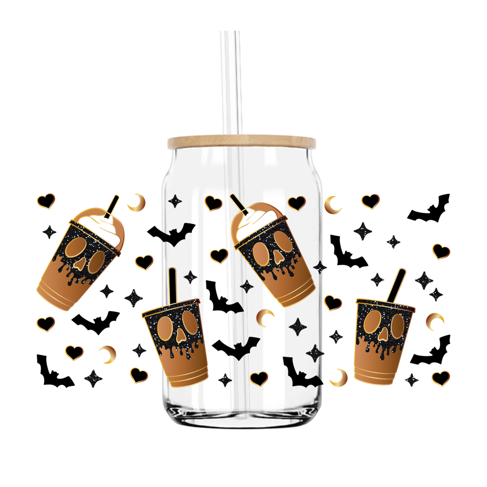 Halloween Coffee Cup 16OZ UV DTF Wrap Sticker