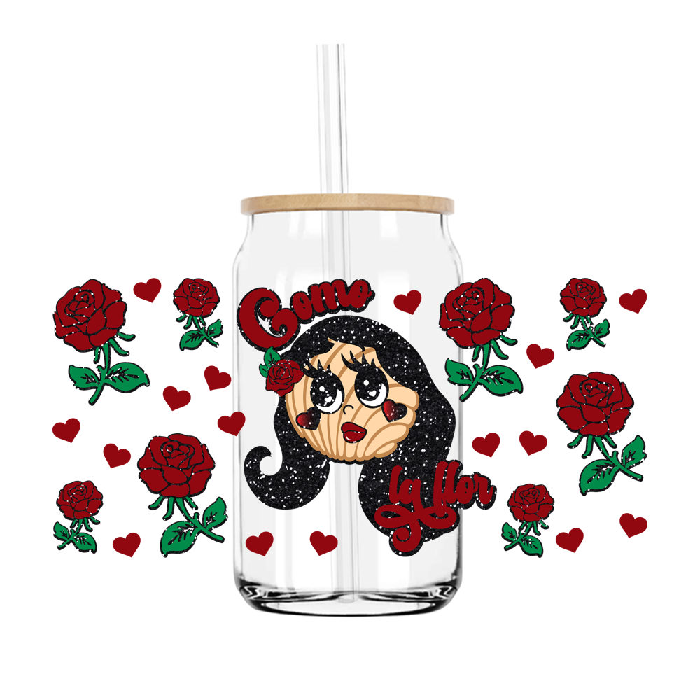 Mexican Girl With Rose 16OZ UV DTF Wrap Sticker