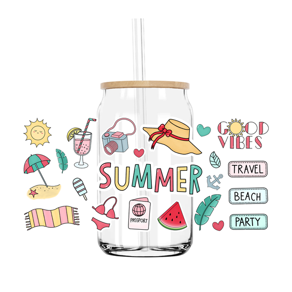 Hot Summer Season Good Vibes 16OZ UV DTF Stickers Wrap