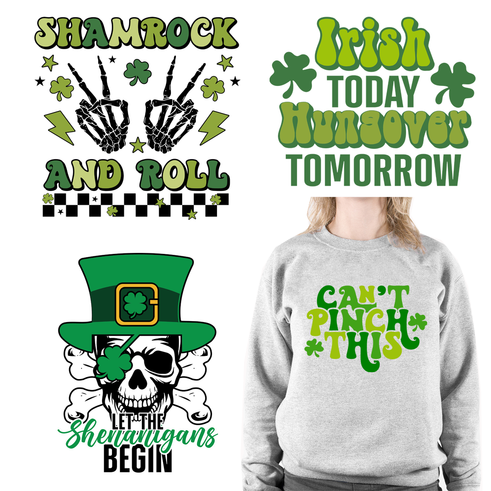 St Patrick & Shamrock Irish Shamrock and Roll DTF Transfers