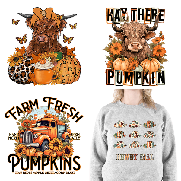 Autumn Howdy Fall Highland Cow Thanksgiving DTF Transfers