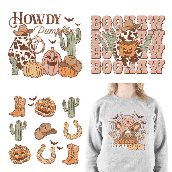 Spooky Howdy Western Pumpkin Halloween DTF Transfers