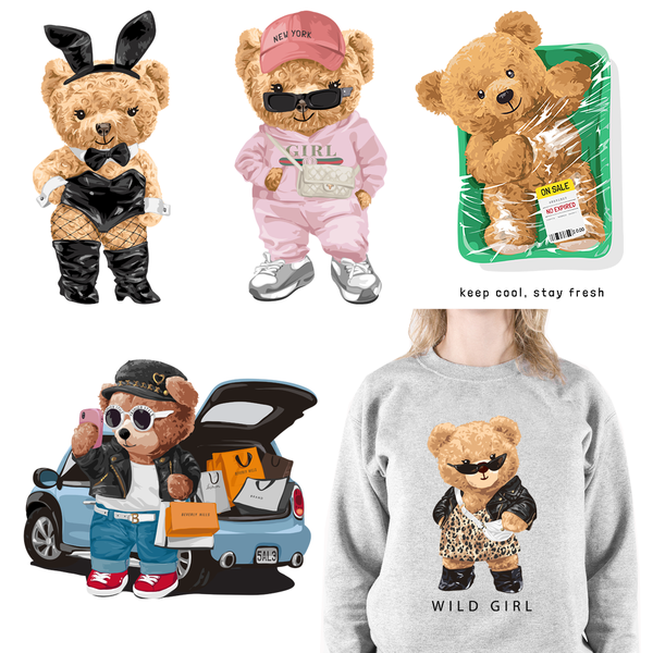 Cool Bear Girl Cartoon Animal DTF Transfers