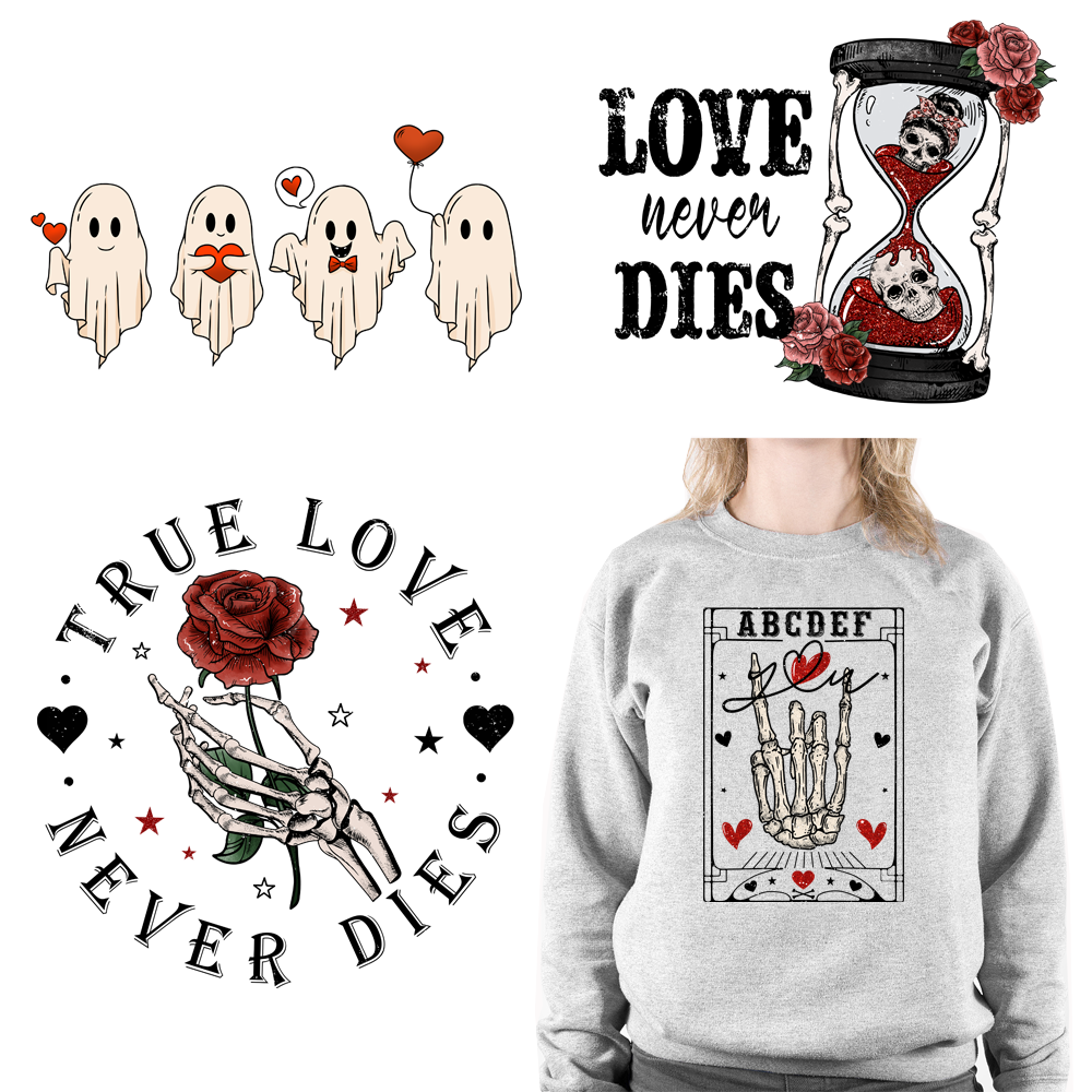 Valentine's Day Skull Rose Flower DTF Transfers