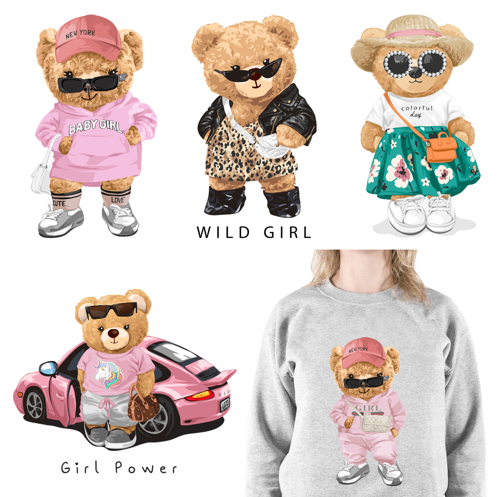 Cool Bear Lady Cartoon Character DTF Transfers