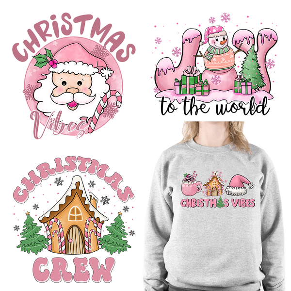 Pink Christmas Vibes DTF Transfers