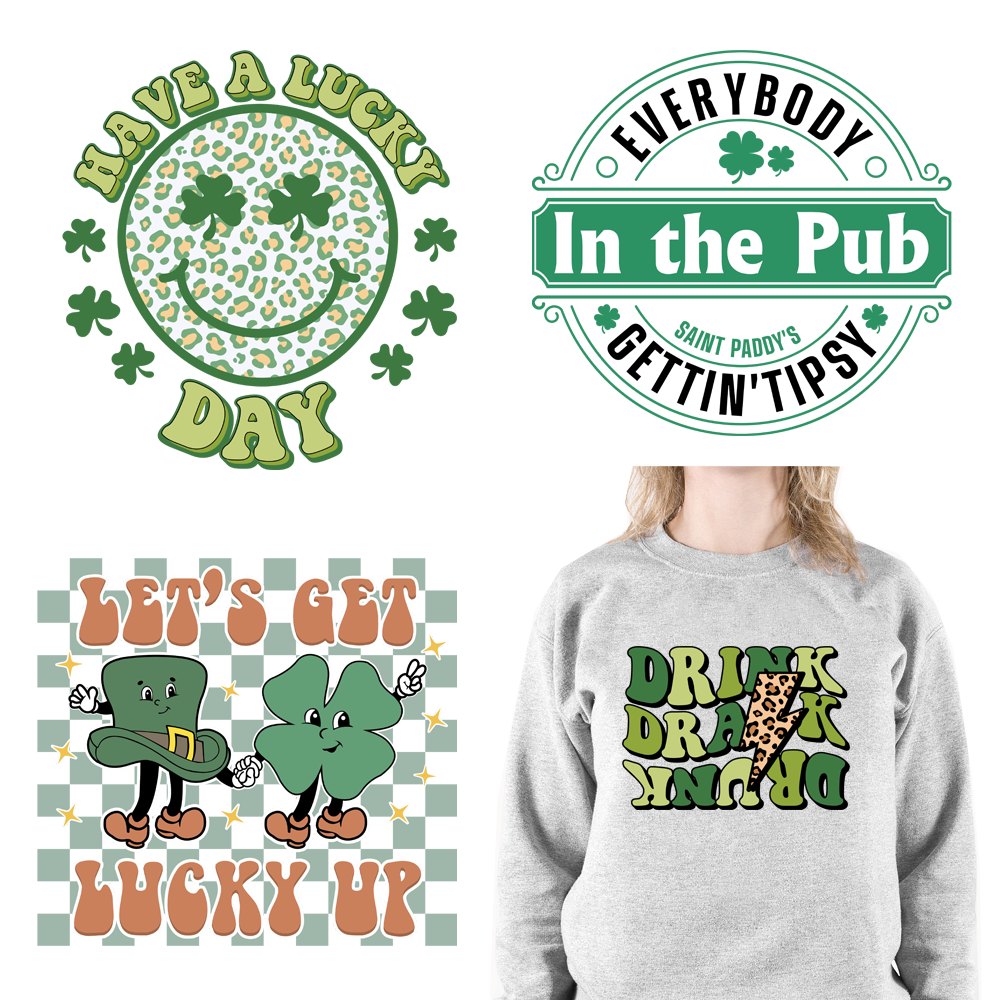 St Patrick & Shamrock Green Lucky Vibes DTF Transfers