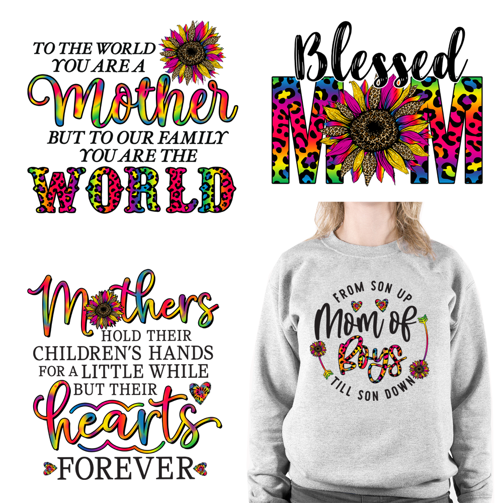 Colorful Blessed Mom Life Flower DTF Transfers