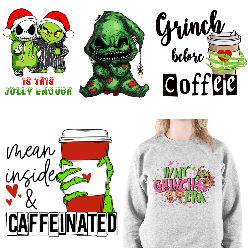 Hot Sale In My Grinchmas Era Coffee Vibes DTF Heat Transfer Stickers Ready To Press For Hoodies Bags