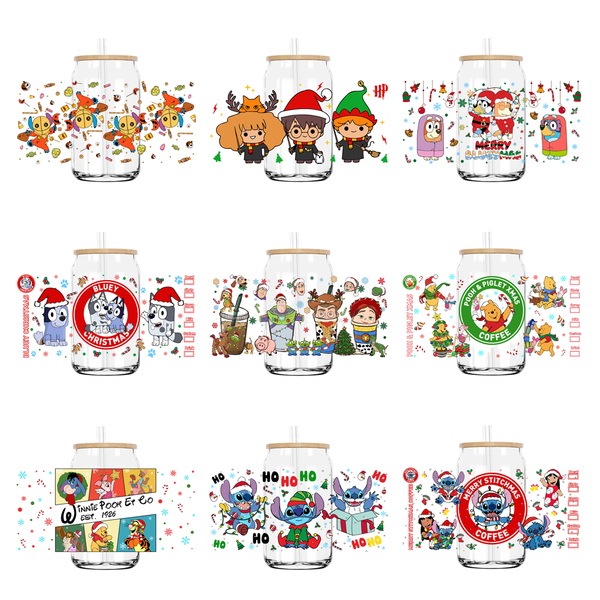 Christmas Bluey Party 16OZ UV DTF Cup Wrap Transfers Stickers Custom Labels DIY Durable Waterproof Logo For Libbey Glass Can