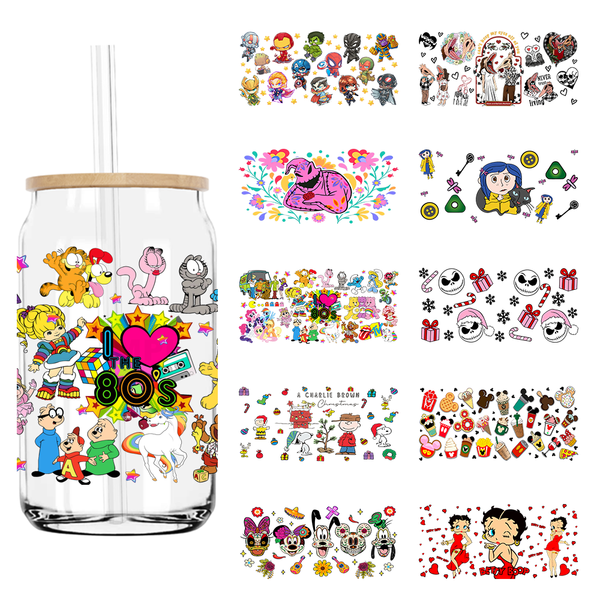 Cartoon Friends Characters 16OZ UV DTF Cup Wrap Transfer Stickers Custom Labels DIY Durable Waterproof Logo For Libbey Glass Can