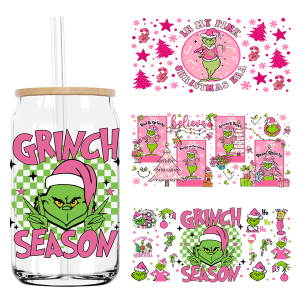 In My Pink Christmas Era 16OZ UV DTF Cup Wrap Transfer Stickers Custom Labels DIY Durable Waterproof Logo For Libbey Glass Can
