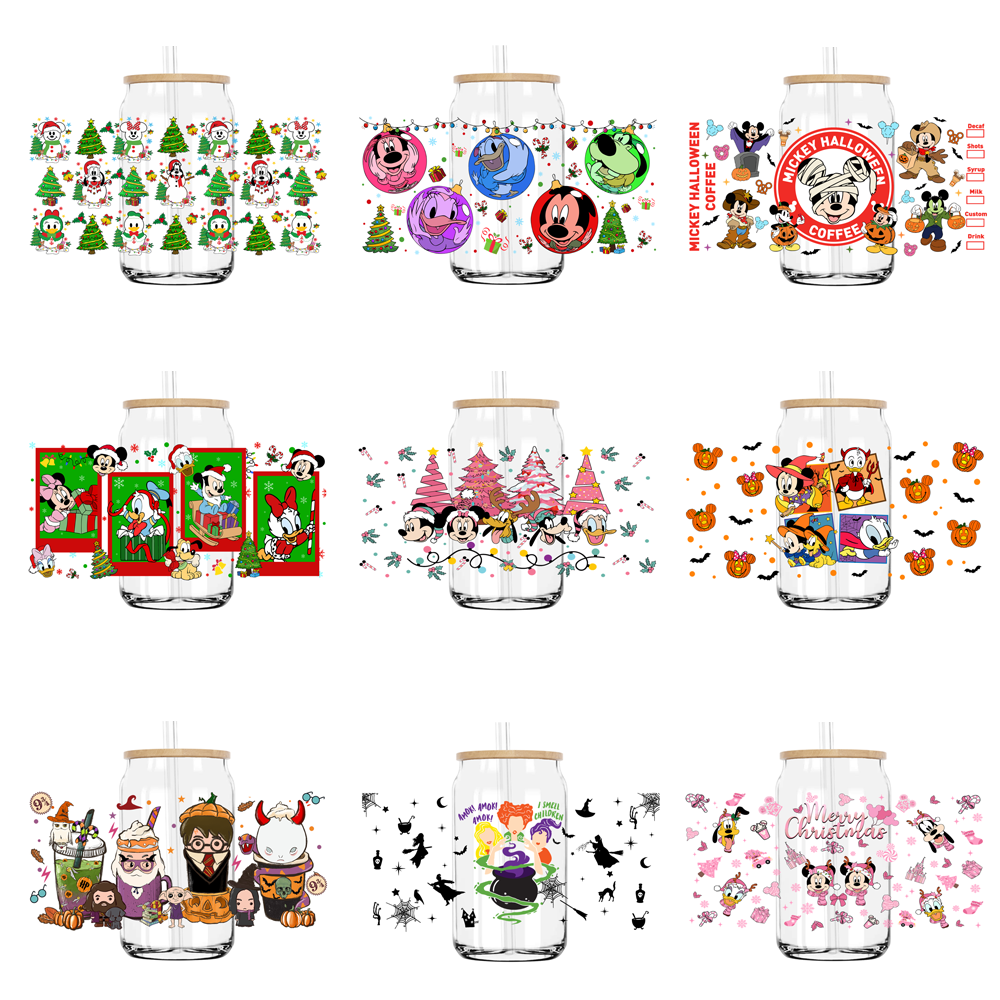 Cute Halloween Cartoon 16OZ UV DTF Cup Wrap Transfers Stickers Custom Labels DIY Durable Waterproof Logo For Libbey Glass Can