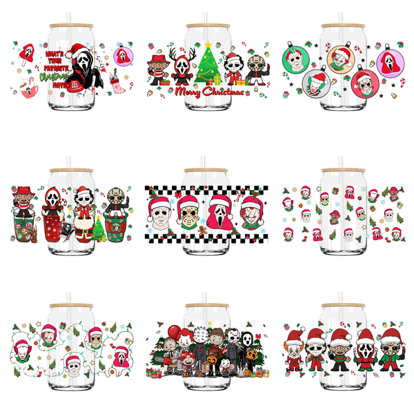 Christmas Horror Movie 16OZ UV DTF Cup Wrap Transfers Stickers Custom Labels DIY Durable Waterproof Logo For Libbey Glass Can