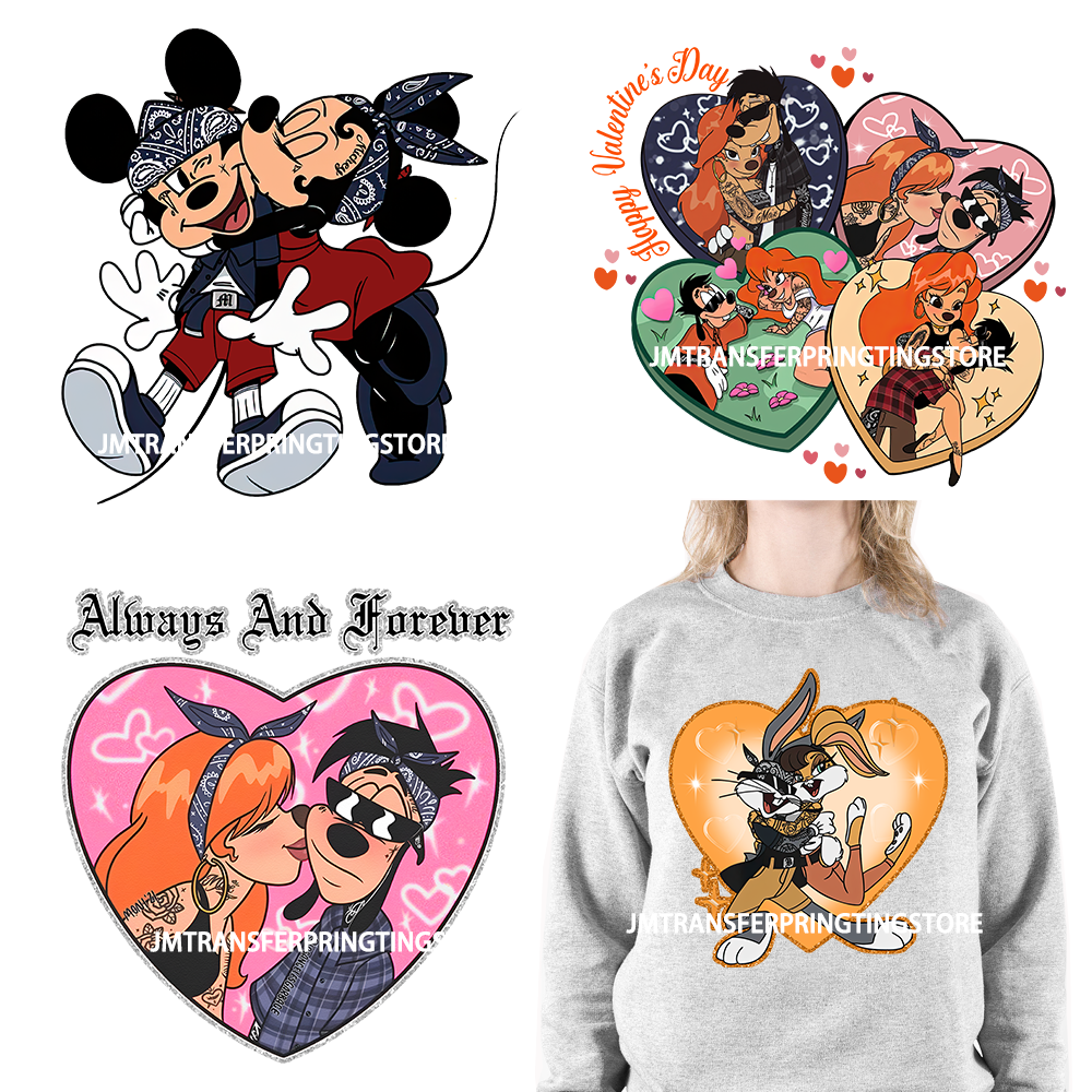 Chicano Cartoon Animal Lover Cholo Couple Valentine Printing Decals Always And Forever DTF Transfers Stickers For Sweatshirt