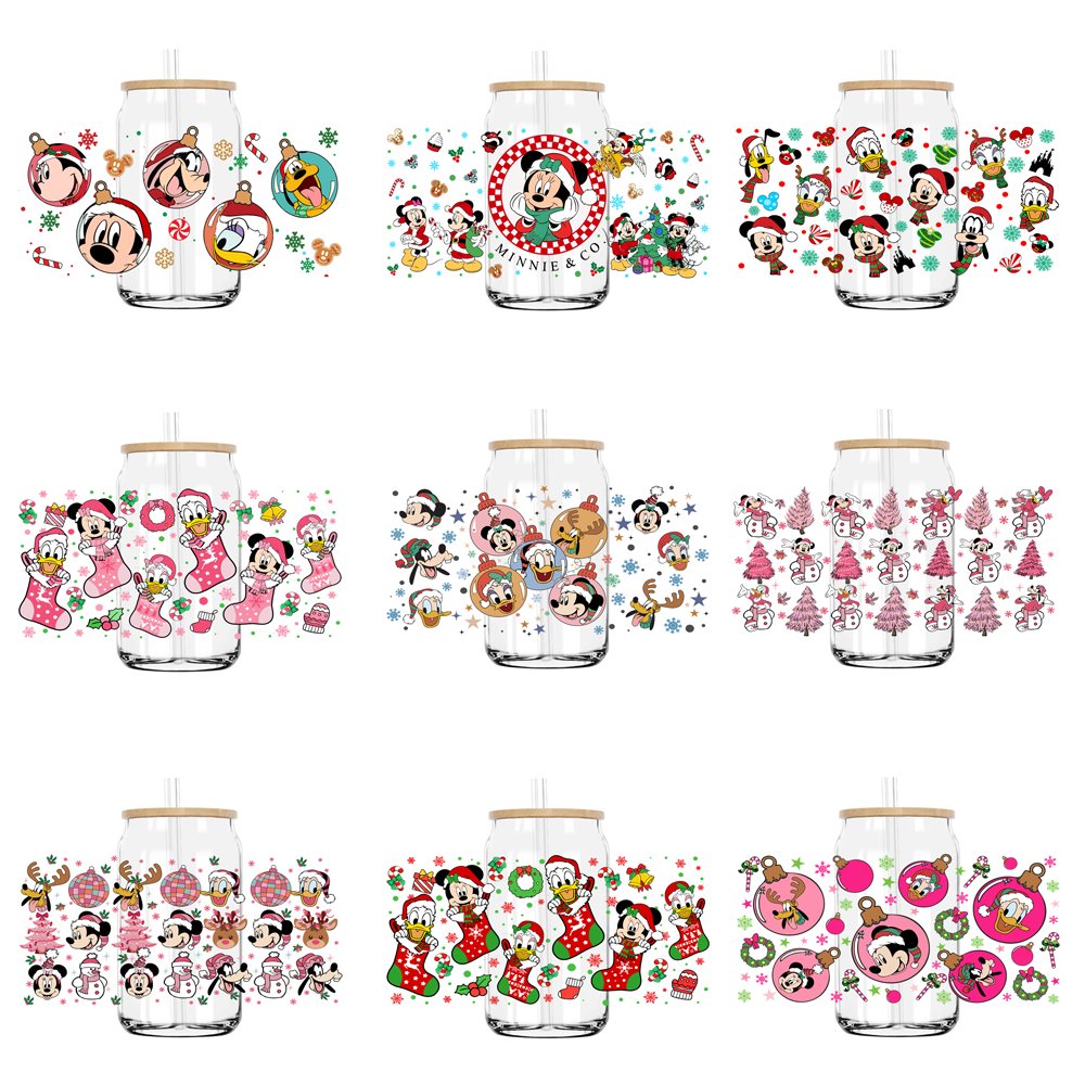 Christmas Mouse And Friend 16OZ UV DTF Cup Wrap Transfer Stickers Custom Labels DIY Durable Waterproof Logo For Libbey Glass Can