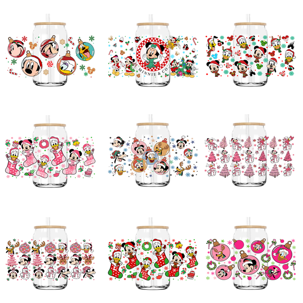 Christmas Mouse And Friend 16OZ UV DTF Cup Wrap Transfer Stickers Custom Labels DIY Durable Waterproof Logo For Libbey Glass Can