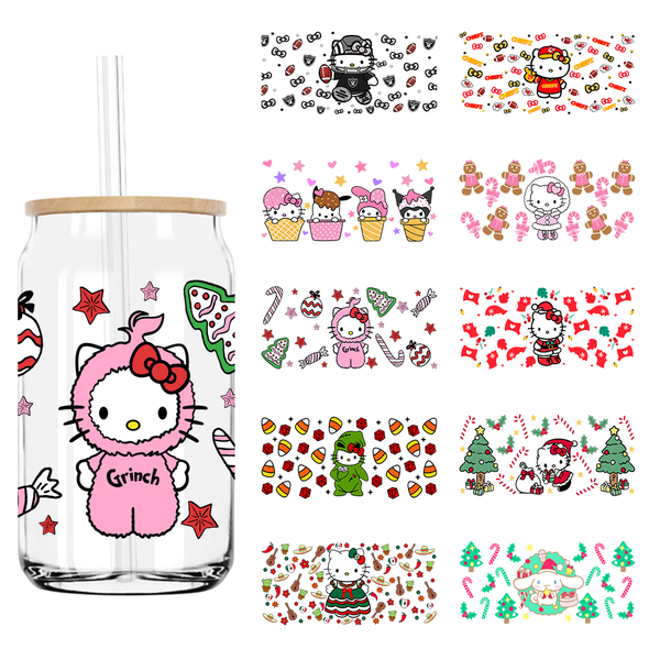 Cute Christmas Hello Cats 16OZ UV DTF Cup Wrap Transfers Stickers Custom Labels DIY Durable Waterproof Logo For Libbey Glass Can