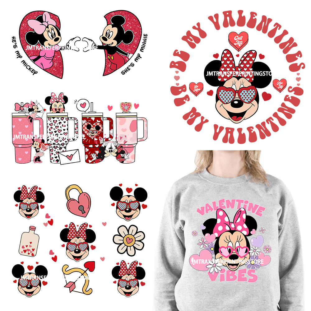 Sweet Valentine Vibes Plastisol Thermal Cartoon Animal Love Be My Valentine DTF Transfers Stickers Ready To Press For T-shirts