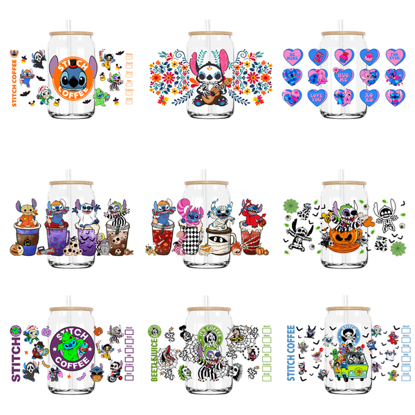 Halloween Coffee Cup 16OZ UV DTF Cup Wrap Transfers Stickers Custom Labels DIY Durable Waterproof Logo For Libbey Glass Can