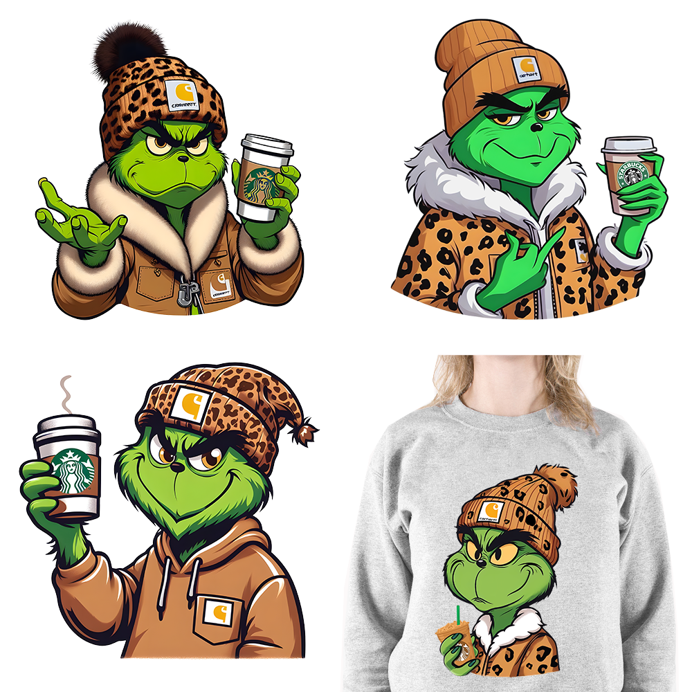 New Green Boojee Grinch Coffee Before Christmas Iron On DTF Transfer Stickers Designs Ready To Press For Clothes