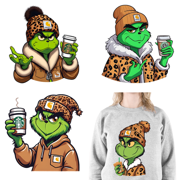 New Green Boojee Grinch Coffee Before Christmas Iron On DTF Transfer Stickers Designs Ready To Press For Clothes