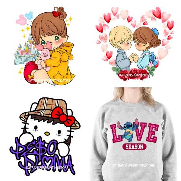 Cute Lovely Kids Cartoon Animal Valentine Love Season Iron On DTF Transfers Stickers Ready To Press For Sweatshirt