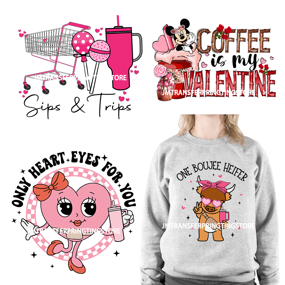 Cartoon Boujee Together Coffee Valentine Designs Only Heart Eyes For You Iron On DTF Transfers Stickers For Sweatshirt