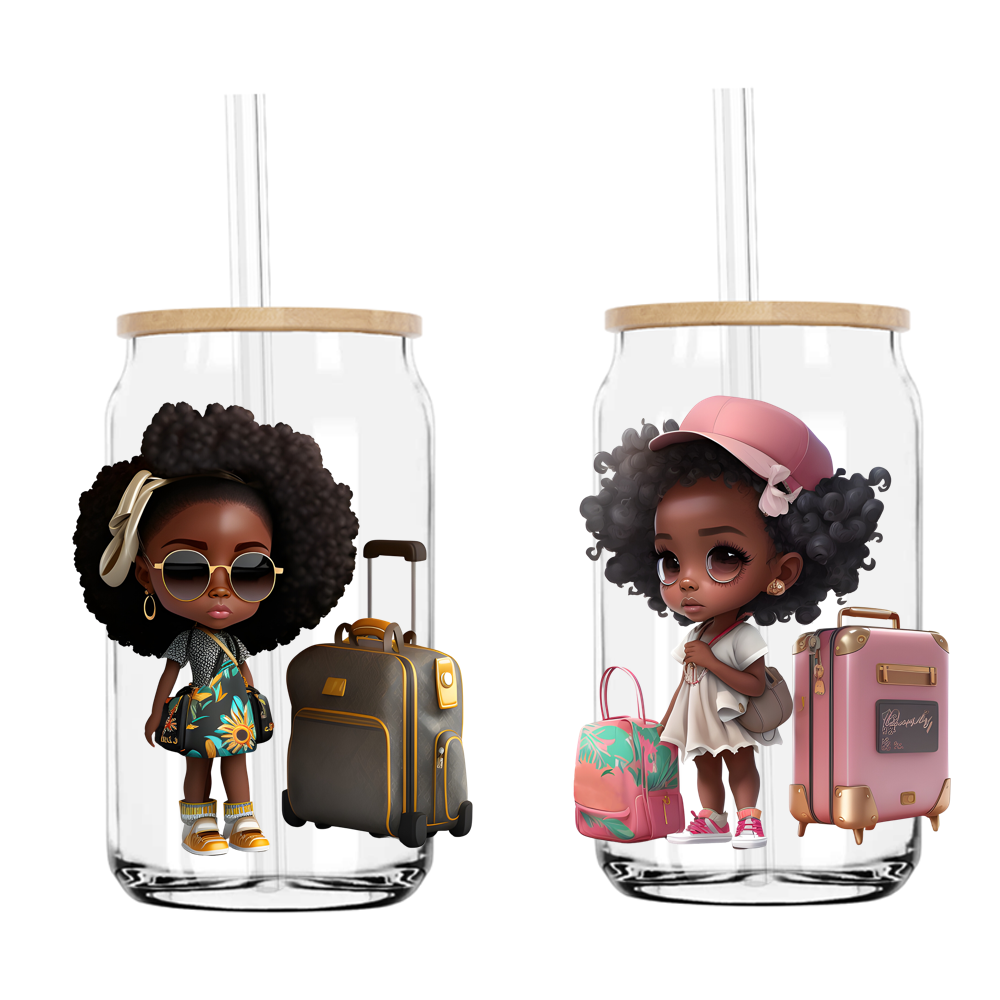 Travel Afro Girl 16OZ UV DTF Sticker Decals