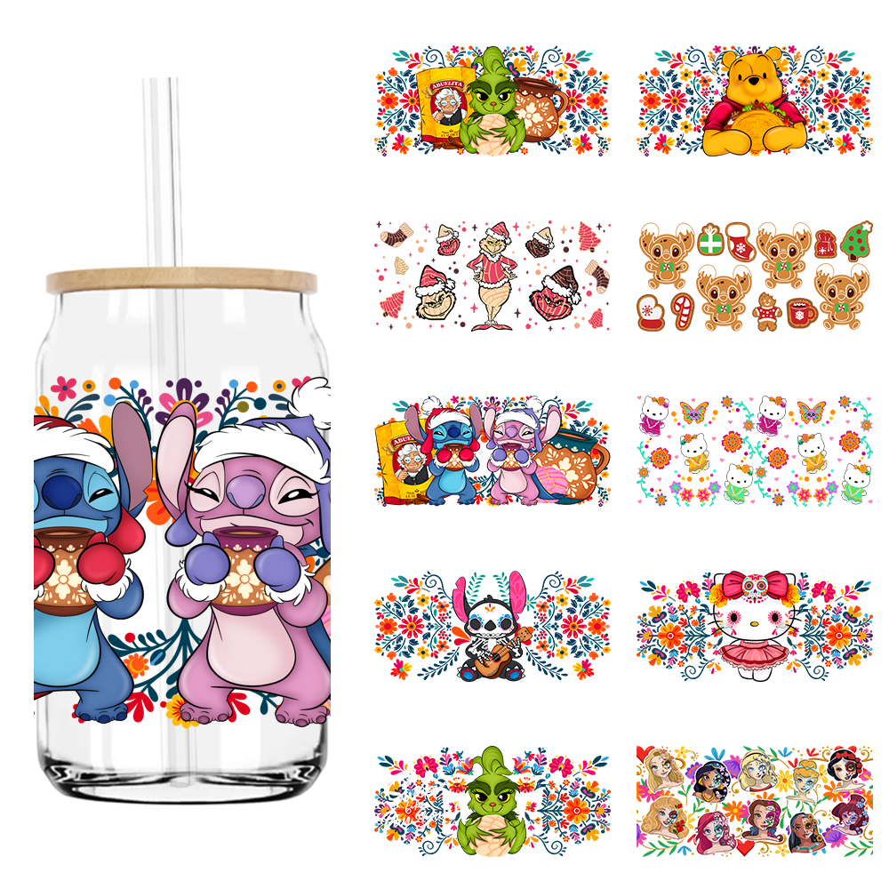 Cartoon Christmas Gingerbread 16OZ UV DTF Cup Wrap Transfers Stickers Custom Labels DIY Waterproof Logo For Libbey Glass Can