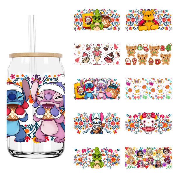 Cartoon Christmas Gingerbread 16OZ UV DTF Cup Wrap Transfers Stickers Custom Labels DIY Waterproof Logo For Libbey Glass Can