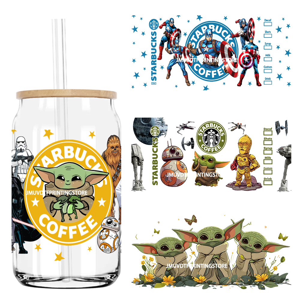 Cartoon Baby Alien 16OZ UV DTF Cup Wrap Transfers Stickers Boy Hero Custom Label DIY Waterproof Logo For Libbey Glass Can