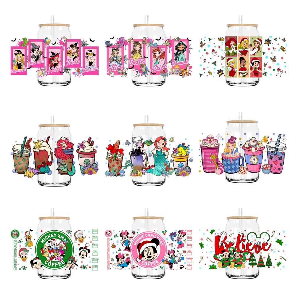 Beautiful Princess Queen 16OZ UV DTF Cup Wrap Transfers Stickers Custom Labels DIY Durable Waterproof Logo For Libbey Glass Can