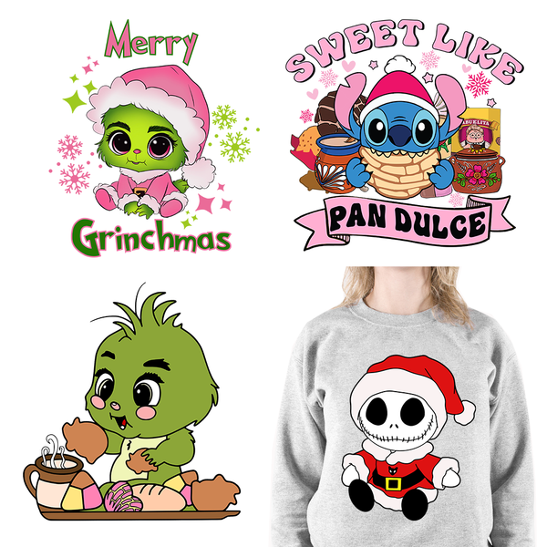 Cute Baby Animal Sweet Pan Dulce Merry Christmas Iron On DTF Transfer Printing Stickers Ready To Press For T-Shirts Bags