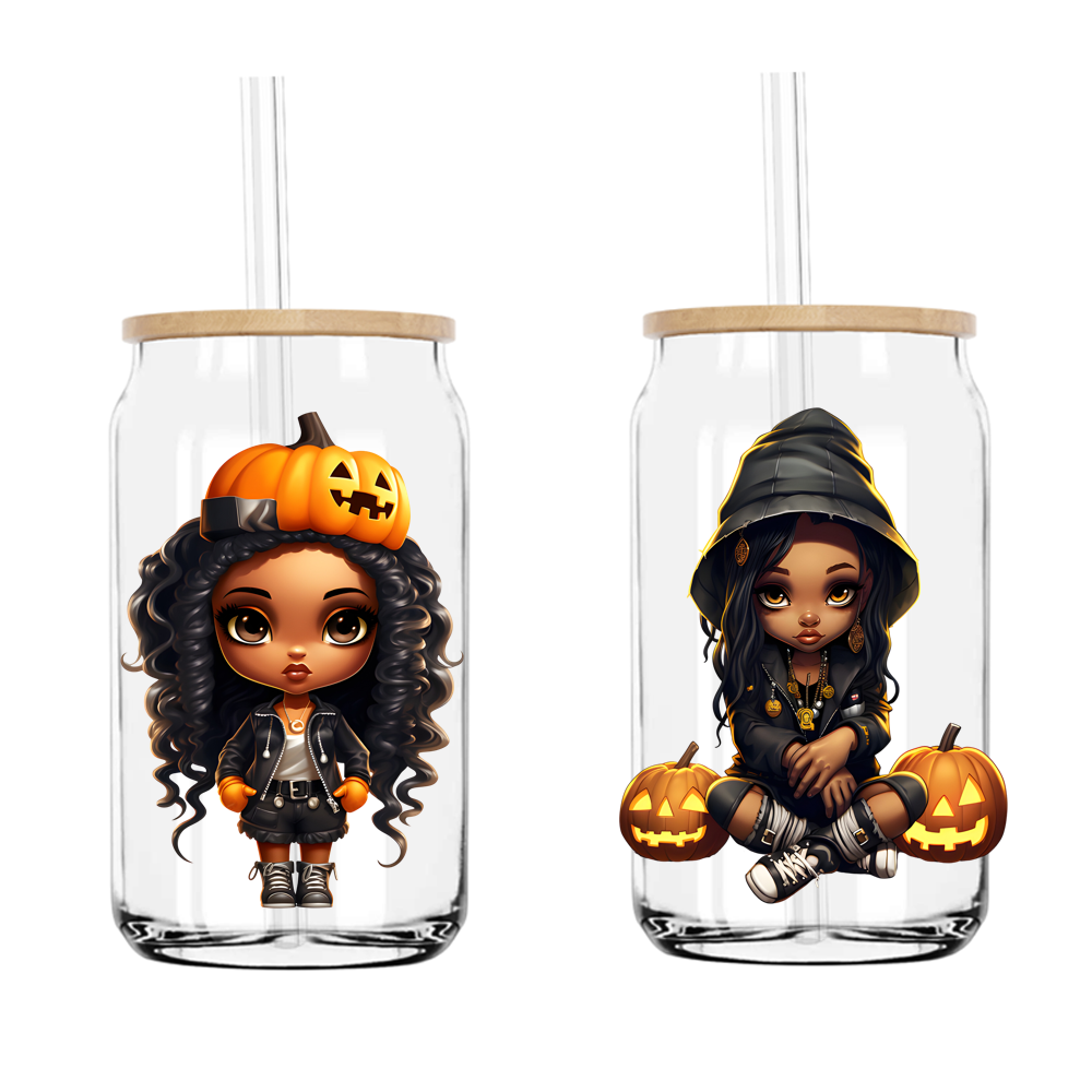 Cute Halloween Afro Girl UV DTF Stickers Decals