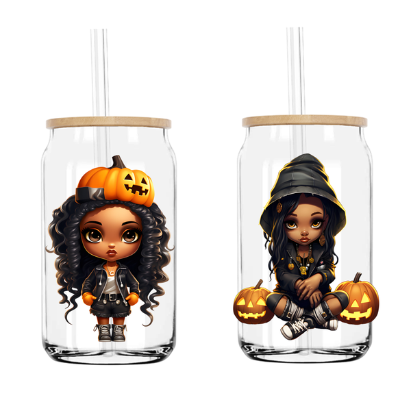 Cute Halloween Afro Girl UV DTF Stickers Decals