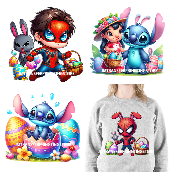 Happy Easter Cartoon Stit Bunny Animal Festival Designs Iron On DTF Plastisol Transfer Sticker Ready To Press For Sweatshirt