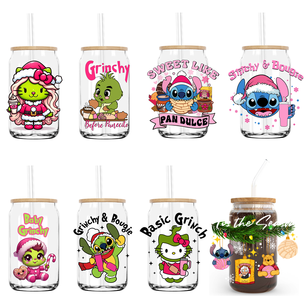 Grinch Uv Dtf Wraps Grinch Can Glass Cups Grinch Cups Uv Dtf Cup Wrap  Stickers Uv Dtf Decals Christmas Uv Dtf 