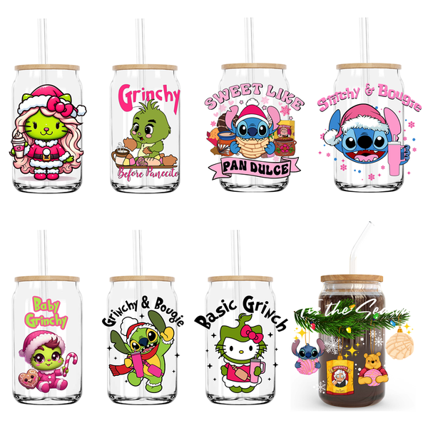 Christmas Cartoon Grinch Bougie UV DTF Transfers Stickers Decals For Libbey Cold Cups Mugs Tumbler Waterproof DIY Logo