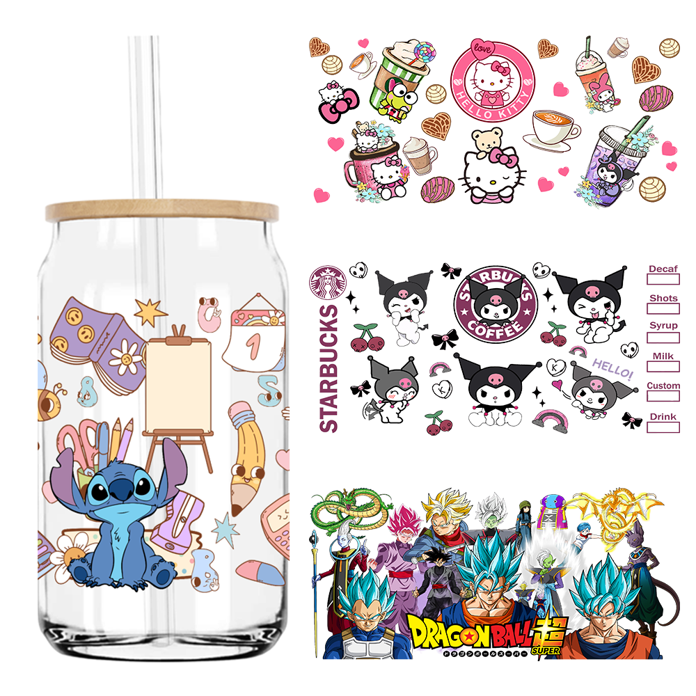 Cute Cats Cartoon Anime Animals UV DTF Sticker For 16OZ Libbey Glass Cup Can Wrap Transfer Sticker Custom Labels DIY Logo