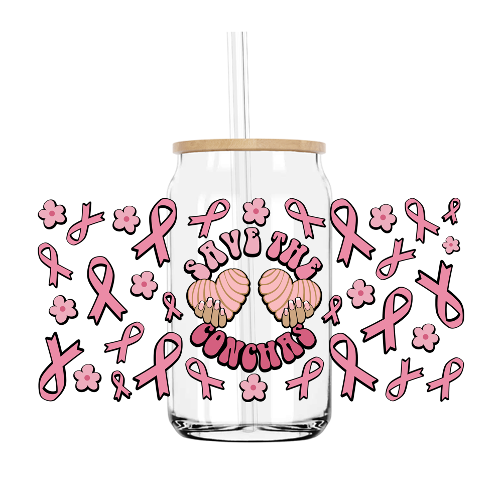 Save The Conchas Cafecito Y Chisme Breast Cancer Concha 16OZ UV DTF Stickers Wrap