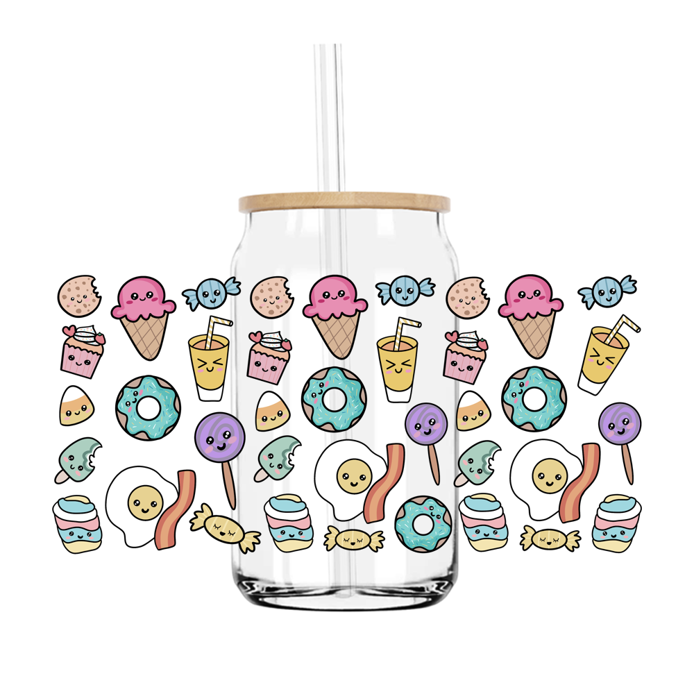 Ice Cream Food Cartoon 16OZ UV DTF Stickers Wrap