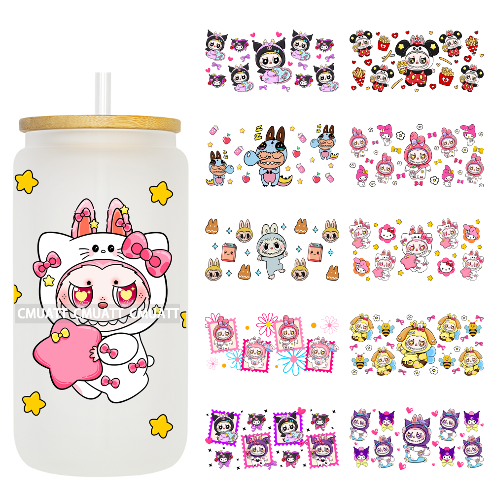 Cute Monster 16oz UV DTF Cup Wrap Transfers Stickers Bulk Personalized DIY Custom Selfadhesive Waterproof