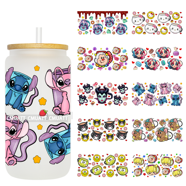 Cartoon Cup Designs UV DTF Cup Wrap Transfers Stickers Bundle For DIY Custom Sticky On Plate Tableware Mugs