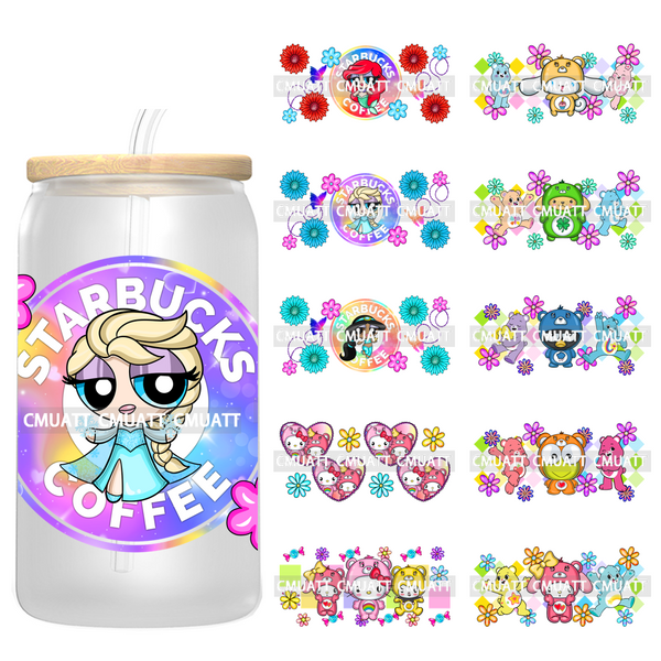 Cartoon Princess 16oz UV DTF Cup Wrap Transfers Stickers Printing Vivi Color For DIY Craft Customized Mugs