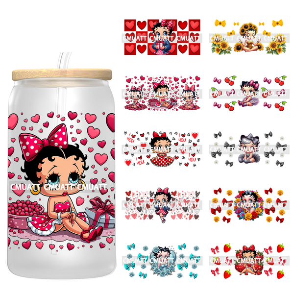 Pretty Girl 16oz UV DTF Cup Wrap Transfers Stickers Decorate  Mugs Beer Can Bottle Customized DIY Craft